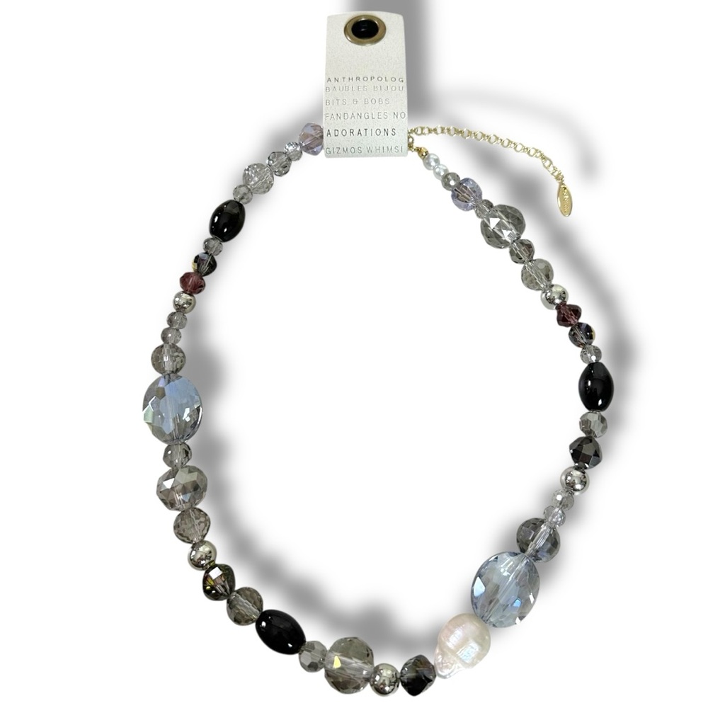 Anthropologie Serefina Chunky Mixed Beaded Retro 50’s Necklace Dark Grey NWT - Picture 6 of 14